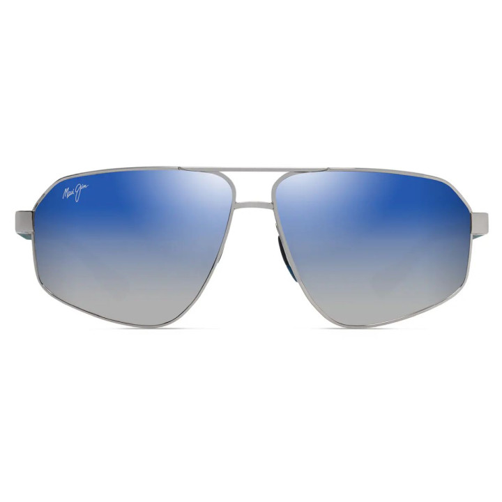 MAUI JIM KEAWAWA DBS620-17/SHINY SILVER WITH DARK BLUE/DUAL MIRROR BLUE TO SILVER